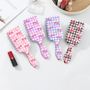Peigne à Cheveux Mignon à Coussin d'Air en ABS Brosse de Massage Motif à Damier Imprimé Cerise Nœud pour Femmes Filles