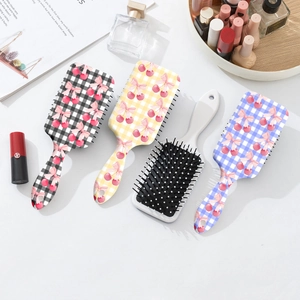 Lot de brosses à cheveux à damier avec nœuds cerise pour démêlage sans douleur