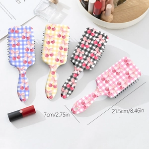 Lot de brosses à cheveux à damier avec motifs cerises et nœuds pour démêlage doux