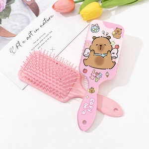 Pink cartoon Capybara paddle hairbrush for scalp massage and detangling