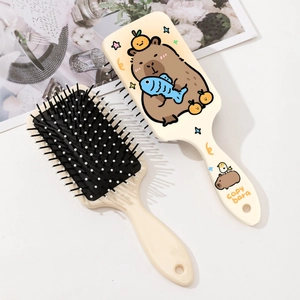 Capybara print air cushion massage hairbrush with cute cartoon design and white bristles
