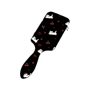 Brosse à cheveux démêlante à coussin d'air avec motifs chat cerise et nœud papillon