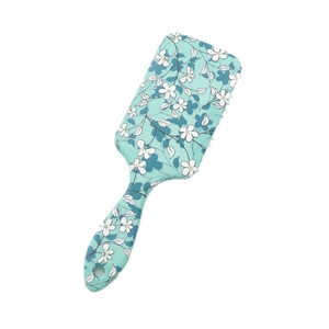 Floral print square air cushion massage hairbrush in mint green with elegant flower patterns