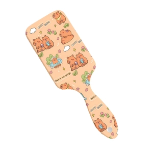 Orange Capybara cushion hairbrush with cute cartoon illustrations for scalp massage