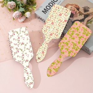 Floral print air cushion hair brush with scalp massage bristles and ergonomic handle