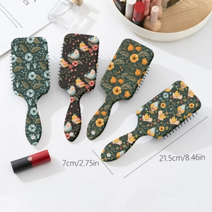 Bohemian floral and bird print air cushion hair brushes set with vintage matte finish