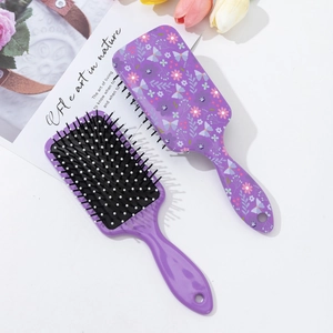 Romantic purple floral hairbrush set with botanical prints and anti-tangle air cushions