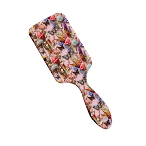 3D floral print hair brush with butterfly patterns and anti-static air cushion base