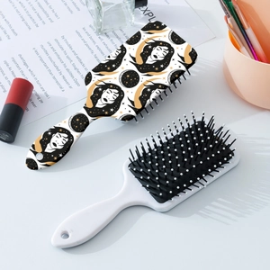 Vintage sun and moon pattern air cushion paddle brush set for hair volume and scalp massage
