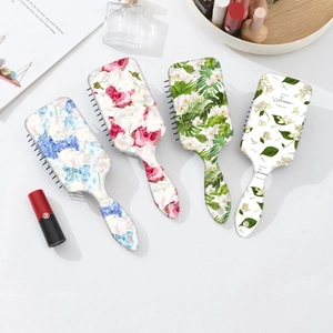 Floral air cushion hairbrush set with jasmine and tulip prints for scalp massage