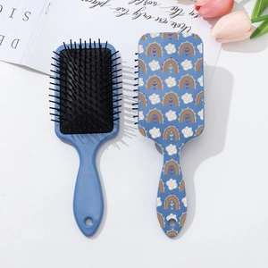 Bohemian printed scalp massage air cushion brush set with rainbow design and ergonomic handle