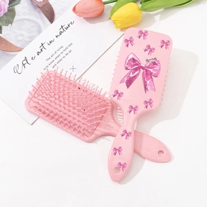 Brosse à Cheveux Coussin d'Air Nœud Rose Mignonne Massage du Cuir Chevelu Brosse Démêlante pour Femmes Filles Peigne Volumateur