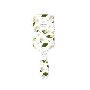White jasmine floral paddle hair brush with herbal collection print for scalp massage