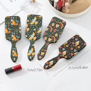 Bohemian floral printed air cushion hairbrushes set with vintage green design