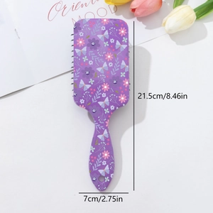 Floral purple hair brush with butterfly print and comfortable air cushion massage base