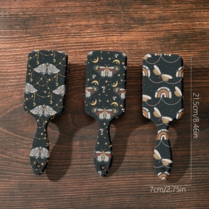 Bohemian moth and moon pattern air cushion hair brush set with size measurements