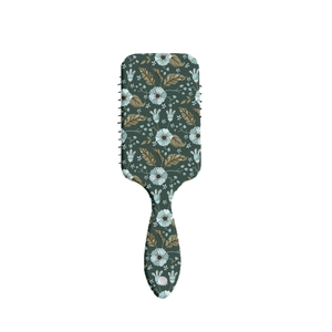 Floral bird print air cushion hairbrush in dark green bohemian style for long hair