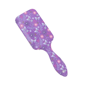 Romantic purple floral hairbrush with pink flowers and butterfly print for hair detangling