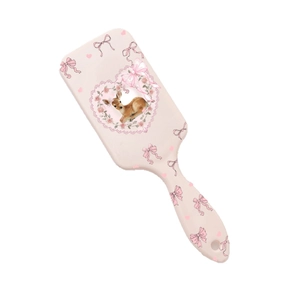 Pink air cushion hairbrush with deer and rose illustration for scalp massage