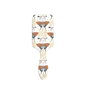 Brosse à cheveux bohème à motif papillon avec coussin d'air et manche blanc ergonomique