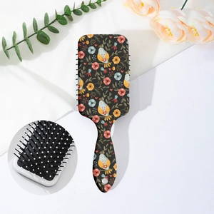 Bohemian floral print air cushion hairbrush with bird patterns and massage pins
