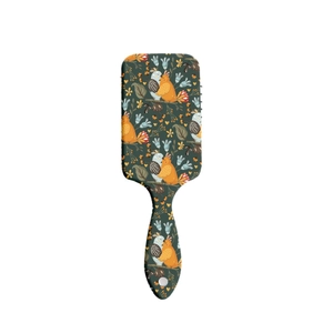 Bohemian floral air cushion hairbrush with dark green base and yellow bird print