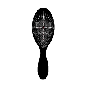 Halloween gothic air cushion hairbrush with black skull and silver cross design