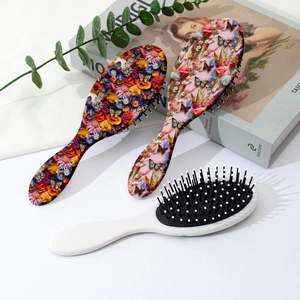 Set spazzole per capelli con stampa floreale 3D e setole massaggianti per la cura dei capelli