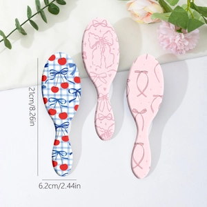 Ensemble de brosses à cheveux à motifs cerise et nœud avec coussin d'air et manche ergonomique