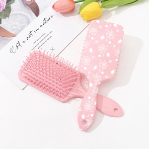 Pink spider web pattern air cushion hairbrushes with soft bristles and tulip decor
