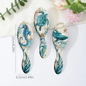Ocean series hair brushes with turtle and whale prints, size 21cm by 6.2cm