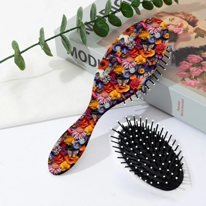 Spazzola ovale floreale con motivo 3D di fiori e fiocchi su massaggiatore vintage