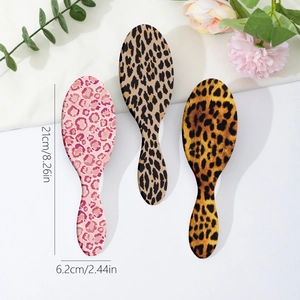Three-piece leopard print anti-static hair brushes set with 21cm portable oval air cushions