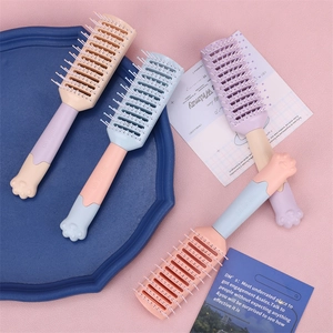 Cat Paw Vent Hair Brush Macaron Color Detangling Massage Hairbrush Hollow Out Styling Comb For Thick Curly Hair Cute Beauty Tool