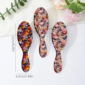 Set spazzole per capelli 3D con fiori e farfalle, spazzola massaggiante ovale da 21 cm
