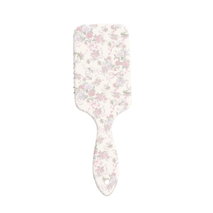 Floral print square cushion hairbrush with pink bows and green leaves for scalp massage