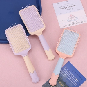 Square macaron cushion hairbrushes with cute cat paw handles for scalp massage