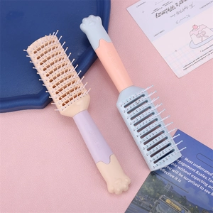 Cat paw hollow vented hairbrush set for styling and scalp massage in pastel colors