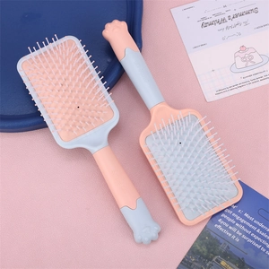 Cat paw handle hair brush with macaron colors and soft air cushion massage bristles