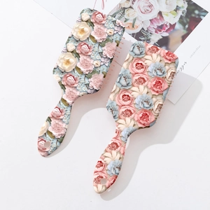 Brosse à cheveux à motif floral 3D avec coussin d'air massant pour le coiffage