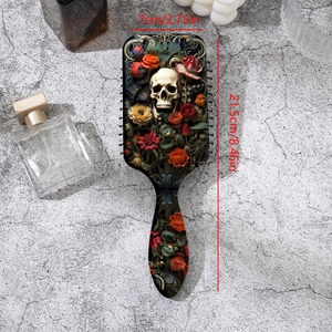 Gothic skull and floral rose pattern air cushion massage hairbrush with dimensions