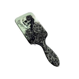 Gothic skull and rose printed hairbrush with cushion and handle for women hair care
