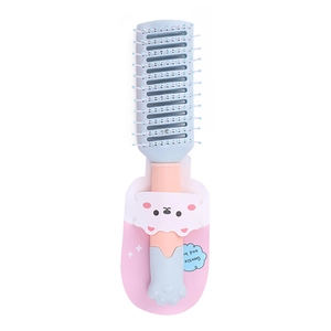 Pink and blue vented hairbrush with cute cat paw handle design for daily hair styling