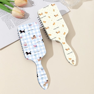 Cartoon Dachshund Blue Gingham Air Cushion Hair Comb Portable Massage Paddle Brush For Detangling Styling Women Hair Tools
