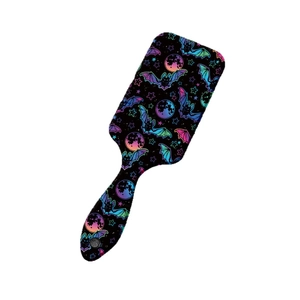 Rainbow gradient Halloween air cushion hair brush with neon bats and moon patterns