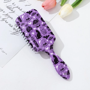Purple Halloween cat witch air cushion hairbrush with gothic massage bristles