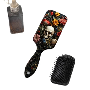 Gothic skull and rose floral cushion hair brush for scalp massage and detangling