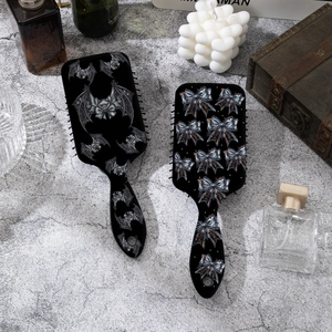 Gothic air cushion hairbrushes featuring bat and lace prints for volumizing hair