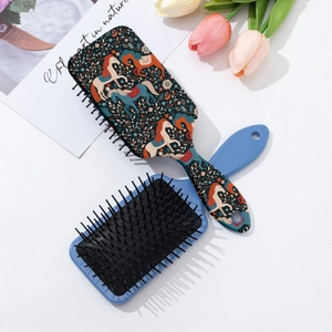 Detail of cartoon horse floral paddle hairbrushes with scalp massage bristles and hanging hole