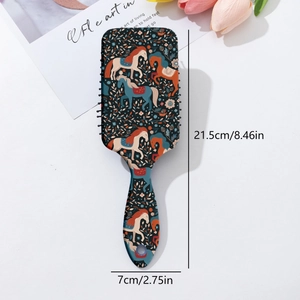 Floral horse pattern hair brush for scalp massage and detangling, 21.5cm long